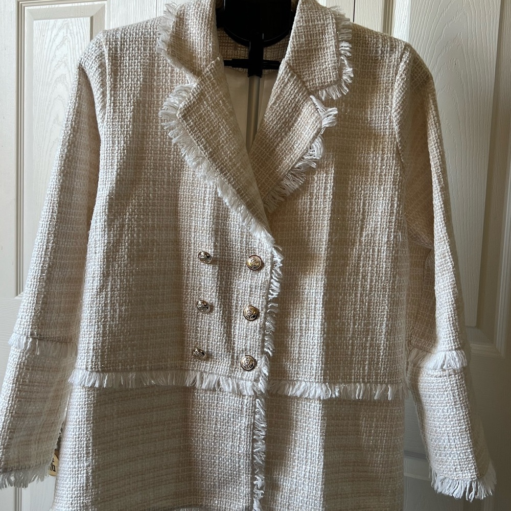 Elegant Boho Cream Women's Tweed Blazer